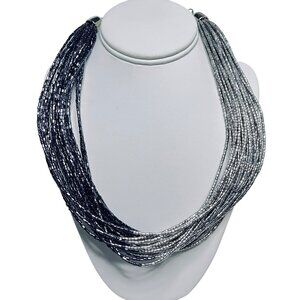 Paparazzi 31 Strand Ombre Navy Blue & Silver Tone Beaded Necklace (5806)